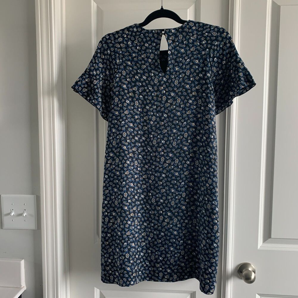 Ann Taylor Dress Petite Size XSP Black Ditsy Floral Petal Sleeve - Picture 2 of 6